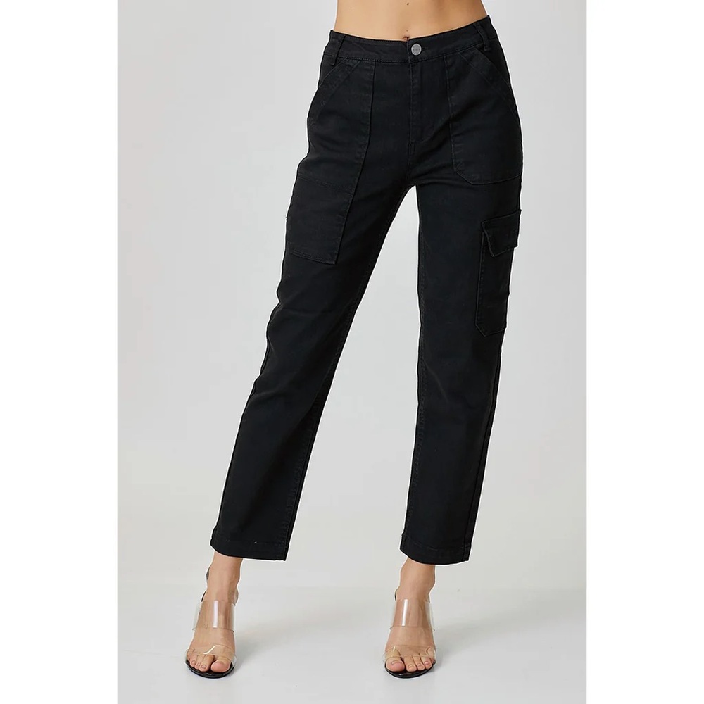 Risen Black Boyfriend Cargo Pocket Straight Leg Jeans Utility
